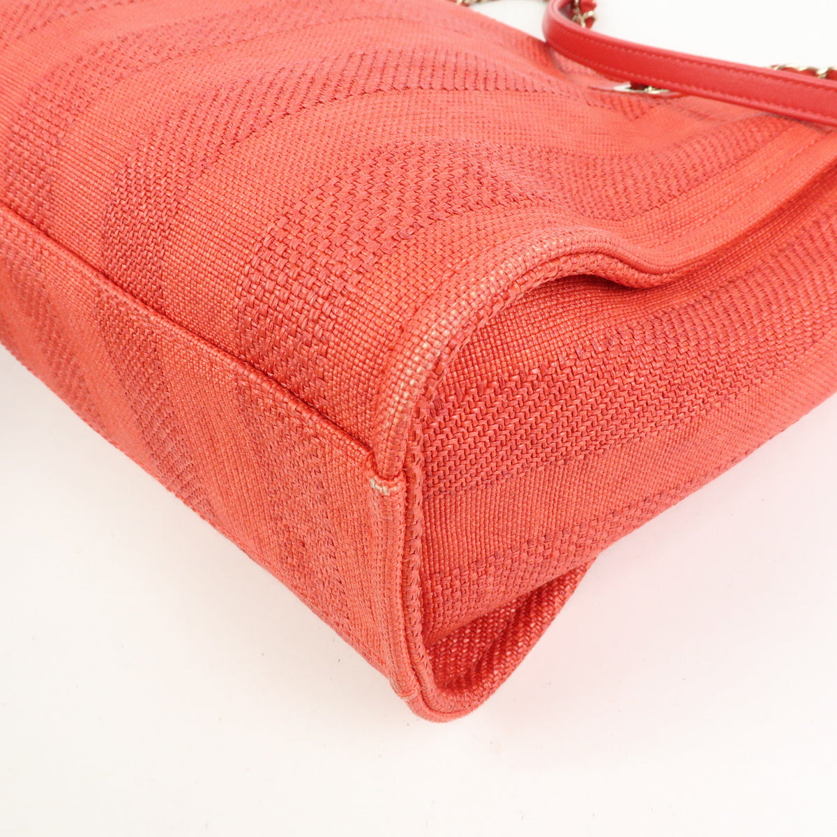 CHANEL Deauville MM Straw Canvas Leather Tote Shoulder Bag Red A67001