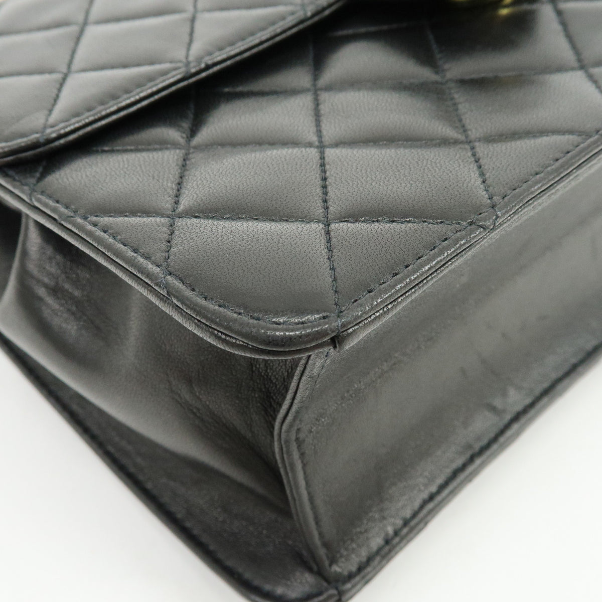 CHANEL Matelasse Lamb Skin Chain Shoulder Bag Black Gold