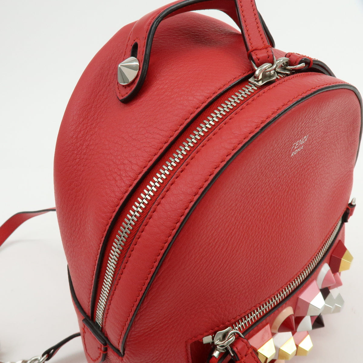 FENDI By the way Leather Mini Backpack Rucksack Studs Red 8BZ038