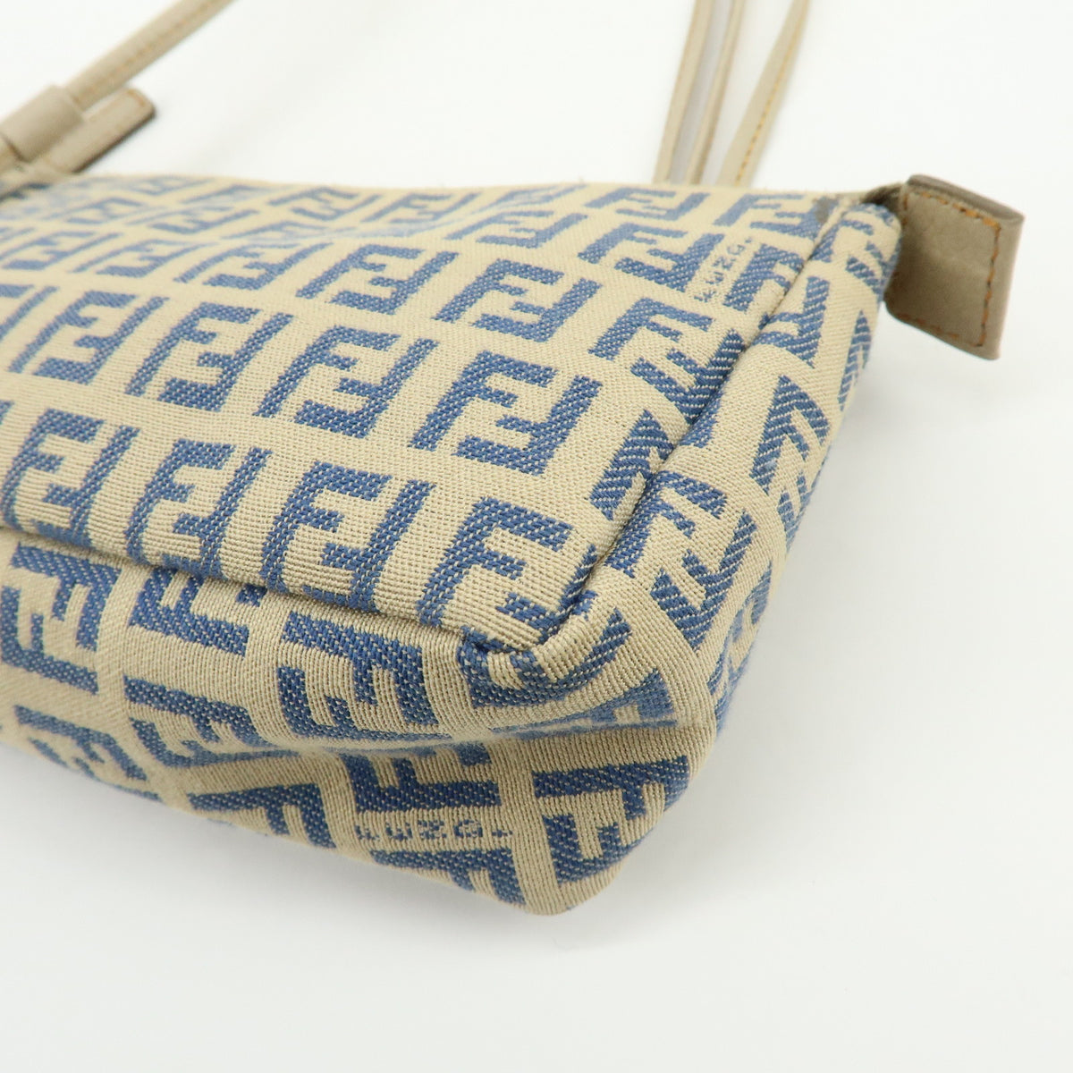 FENDI Zucchino Canvas Leather Mini Hand Bag Pouch Beige 8BR513