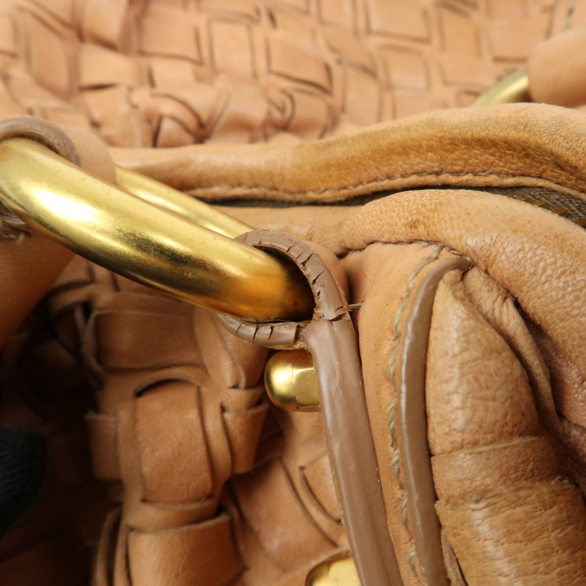 MIU MIU Leather Blaid Shoulder Bag Hand Bag Brown