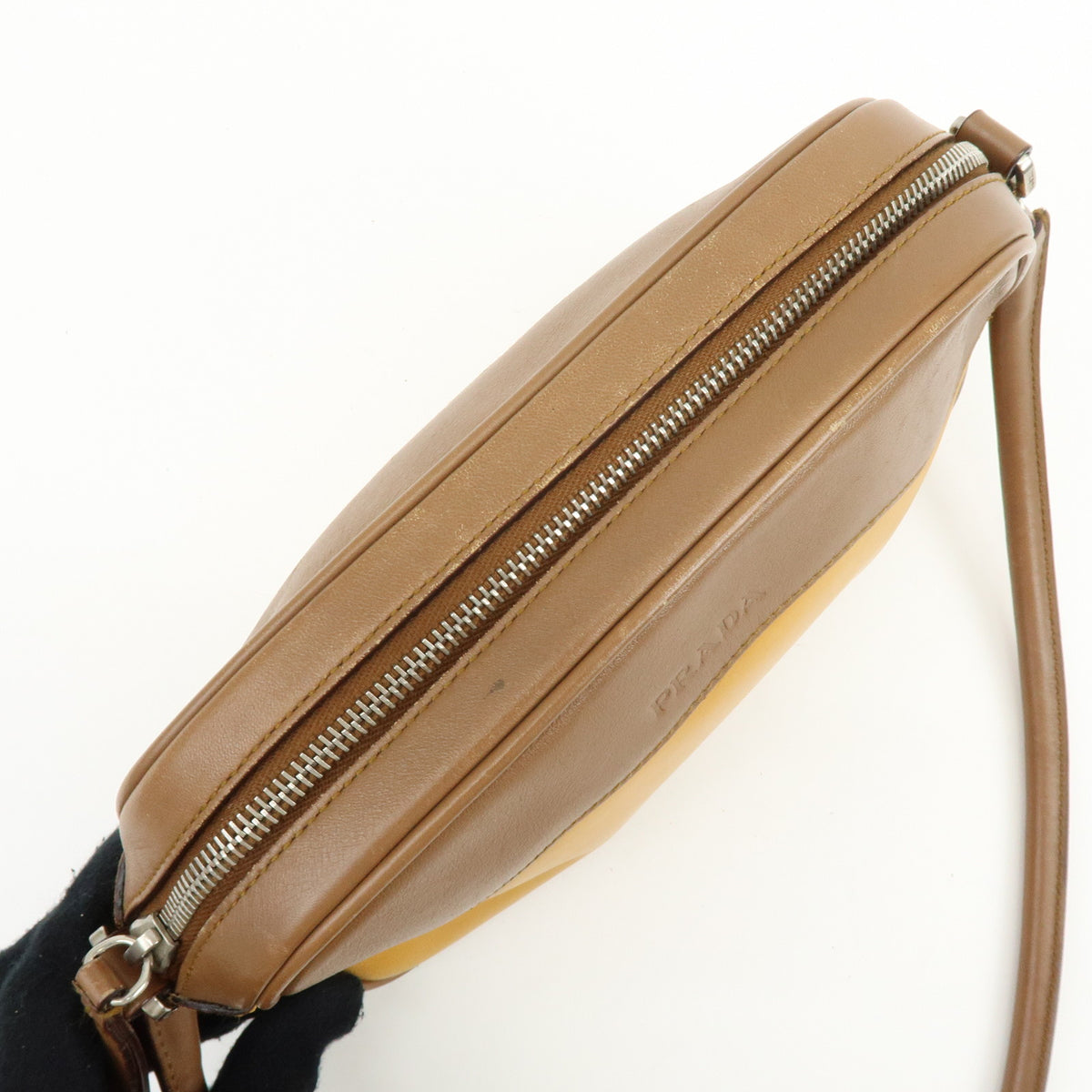 PRADA Logo Sport Leather Shoulder Bag Hand Bag Yellow Brown