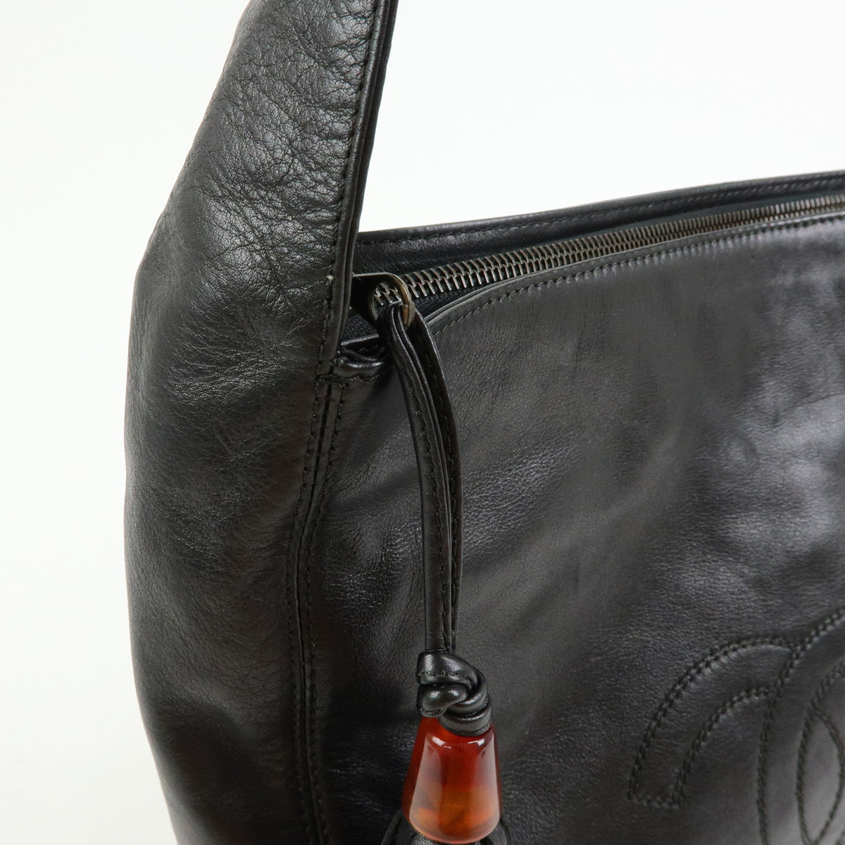 CHANEL COCO Mark Lamb Skin Leather Shoulder Bag Tassel Black Brown