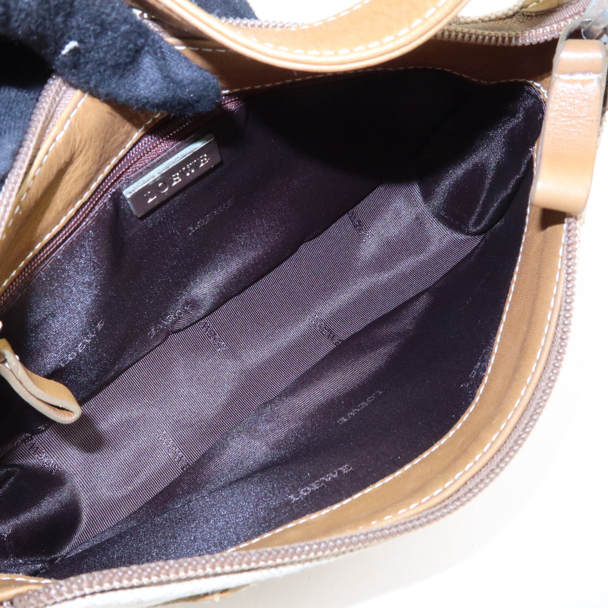 LOEWE Anagram Canvas Leather Hand Bag Brown Natural