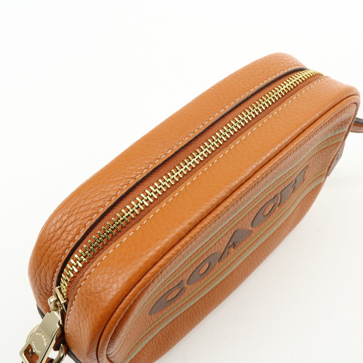 COACH Logo Leather Shoulder Bag Crossbody Bag Camel Brown