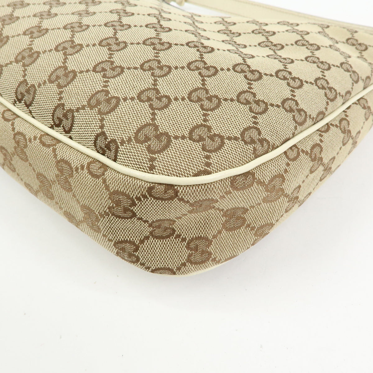 GUCCI GG Canvas Leather Shoulder Bag Hand Bag Beige White 153010