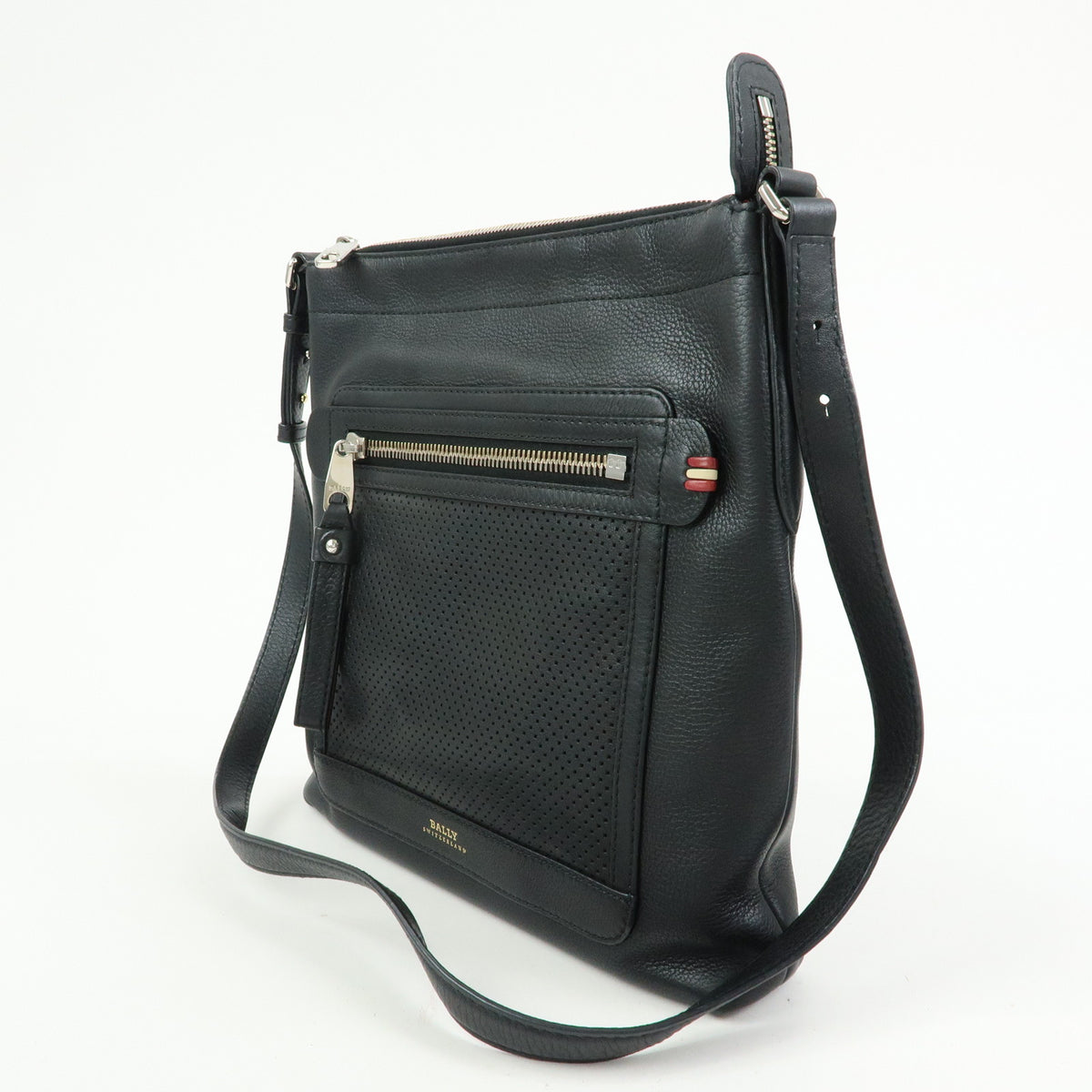 BALLY Perforated Leather Shoulder Bag Crossbody Bag Black Red