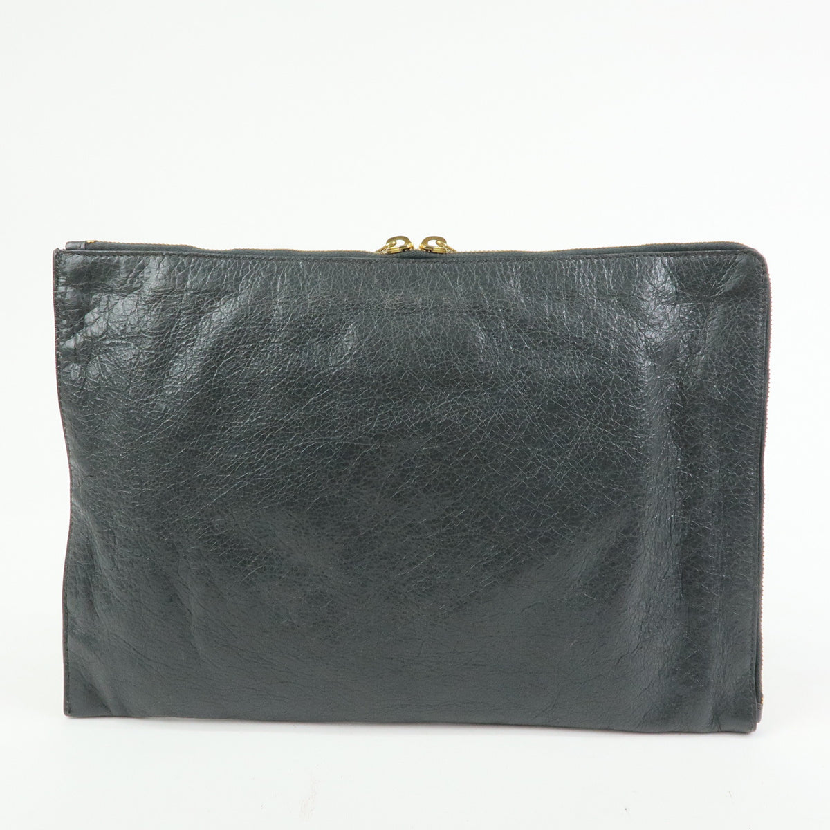 BALENCIAGA City Giant Motor Clutch Bag Leather Pouch Gray 370994