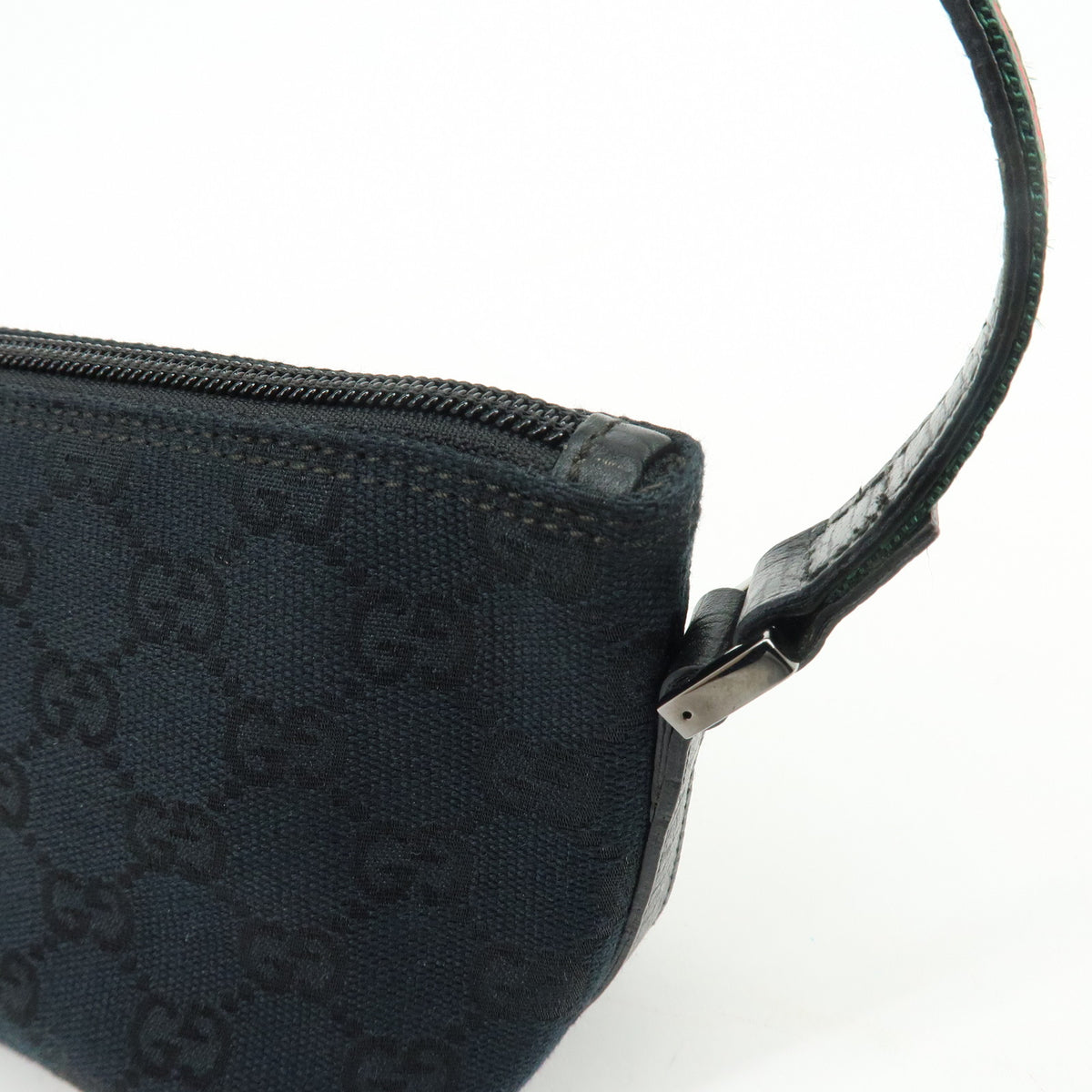 GUCCI Boat Bag Sherry GG Canvas Leather Hand Bag Pouch Black 141809