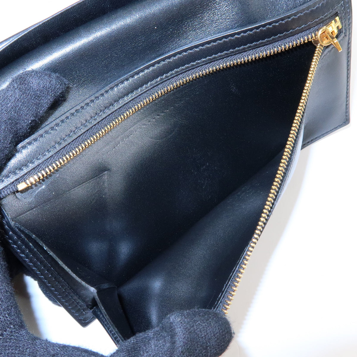 HERMES Bearn Leather Bi-fold Long Wallet □I Stamped Black Gold