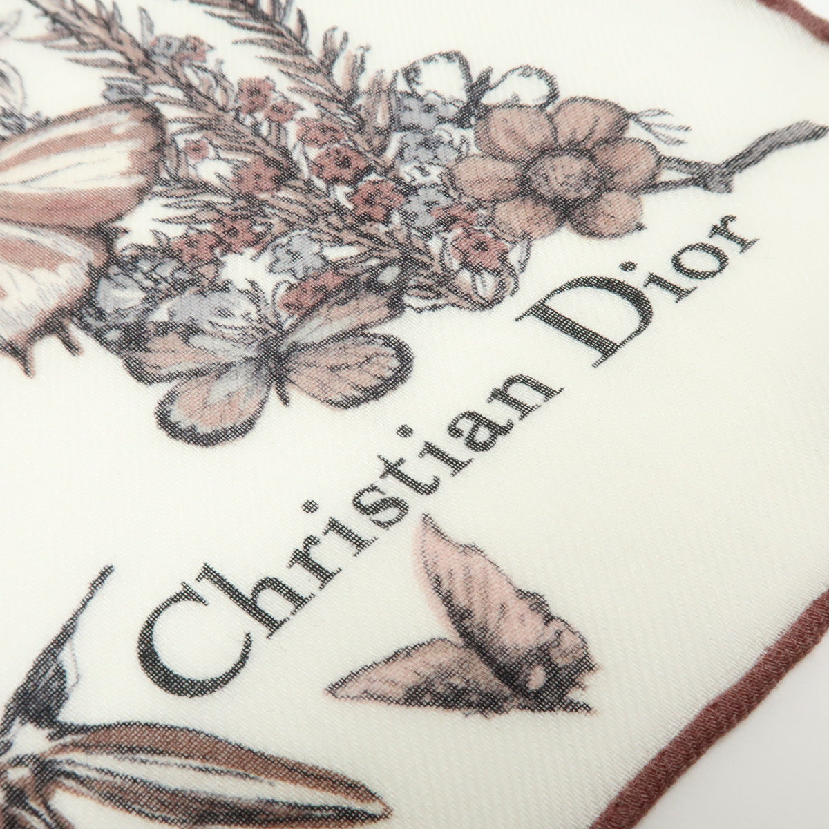Christian Dior Cashmere 100% Scarf Butterfly Floral White Pink Black