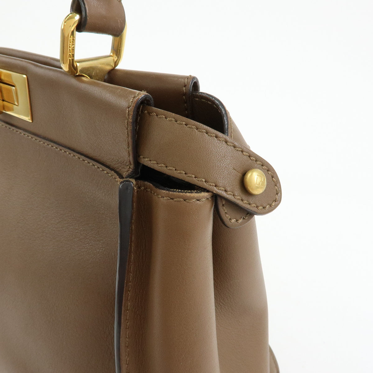 FENDI Peekaboo Medium Leather 2Way Hand Bag Shoulder Bag Brown 8BN290