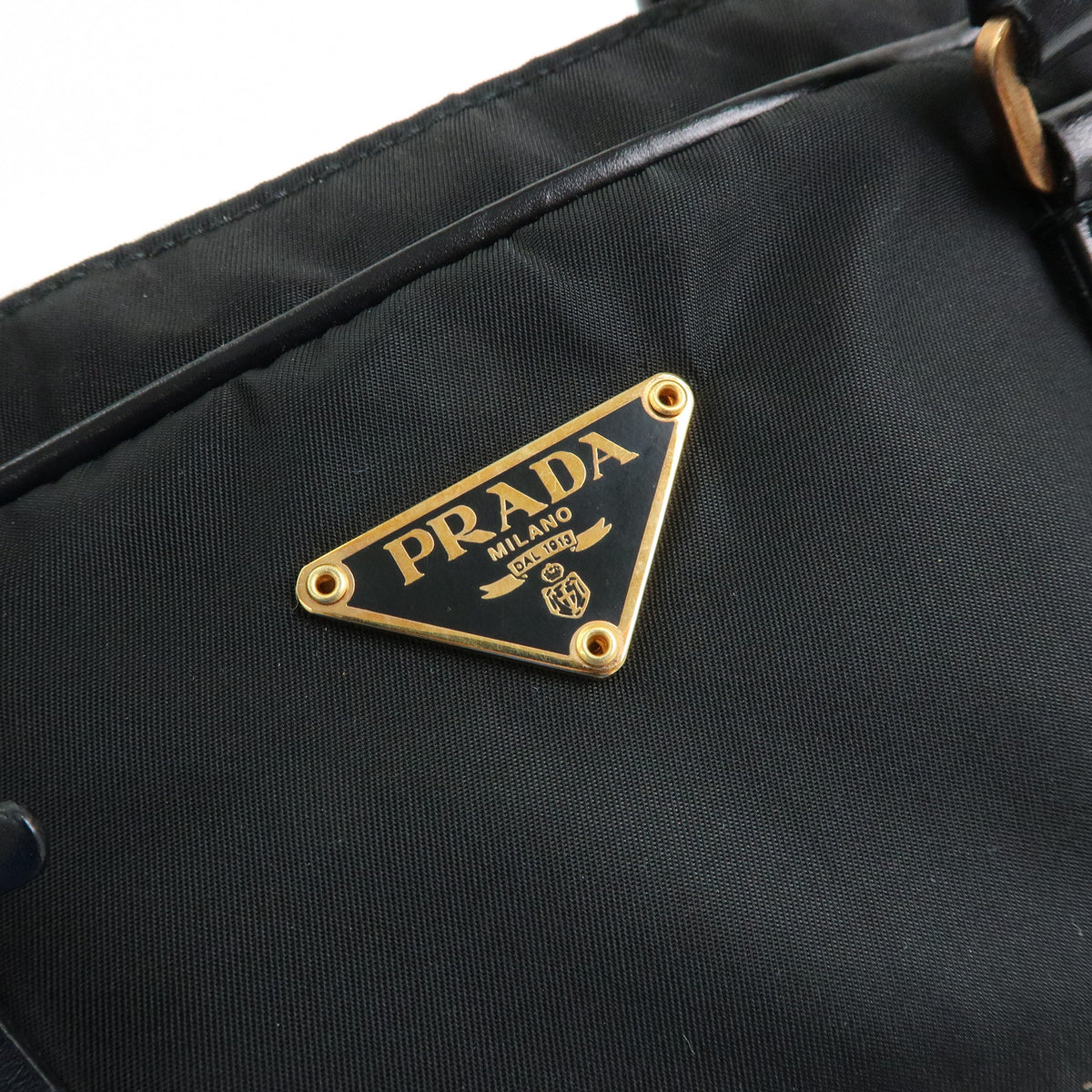 PRADA Triangle Log Nylon Leather Shoulder Bag Hand Bag Black