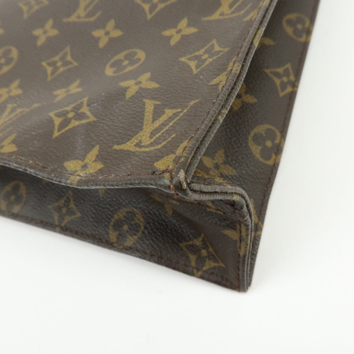 Louis Vuitton Monogram Sac Plat Leather Tote Bag Hand Bag Brown M51140