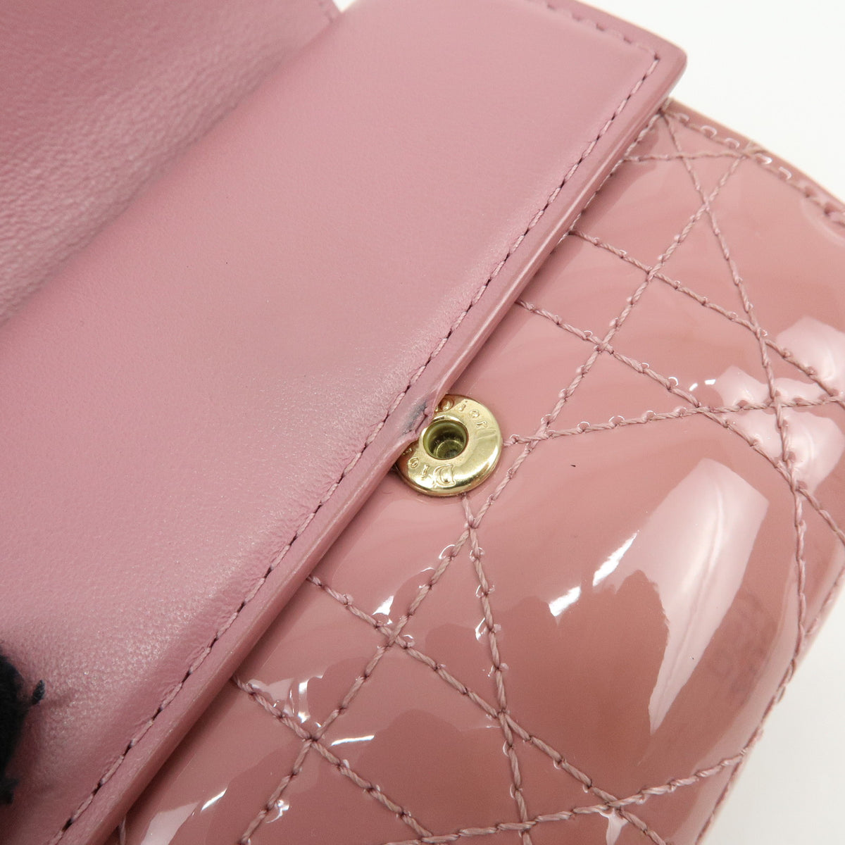 Christian Dior Lady Dior Cannage Patent Leather Bi-fold Compact Wallet