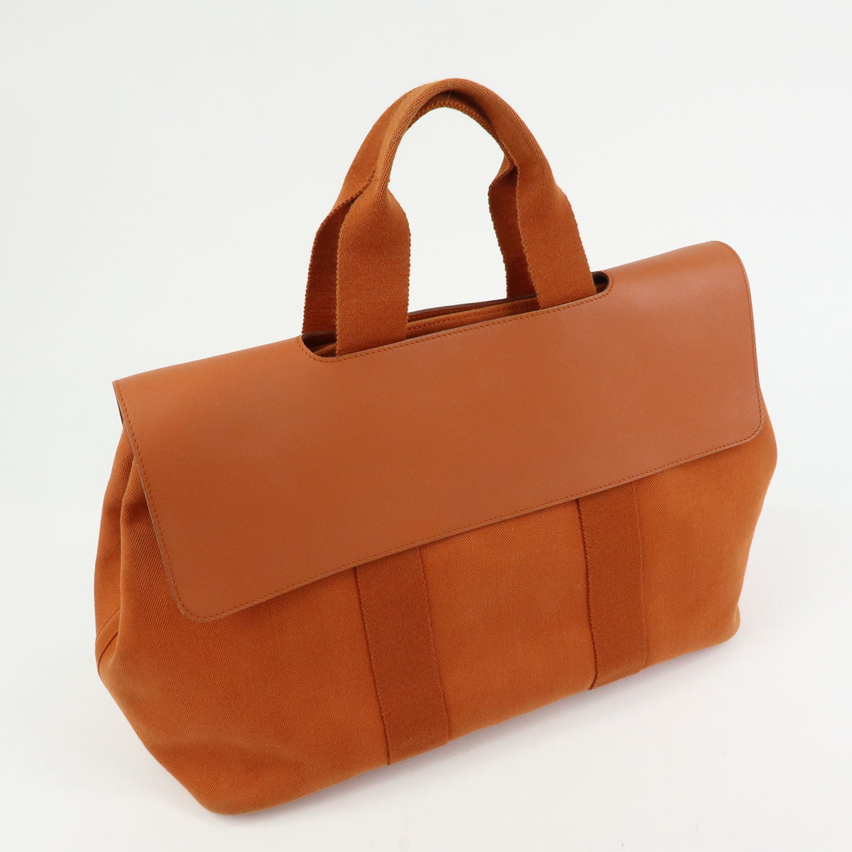 HERMES Valparaiso MM Toile Chevron Leather Hand Bag Orange