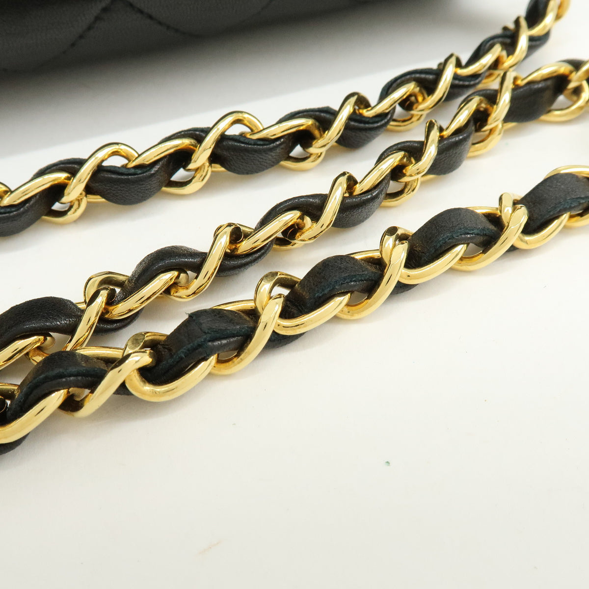 CHANEL Matelasse Lamb Skin Chain Shoulder Bag Black Gold