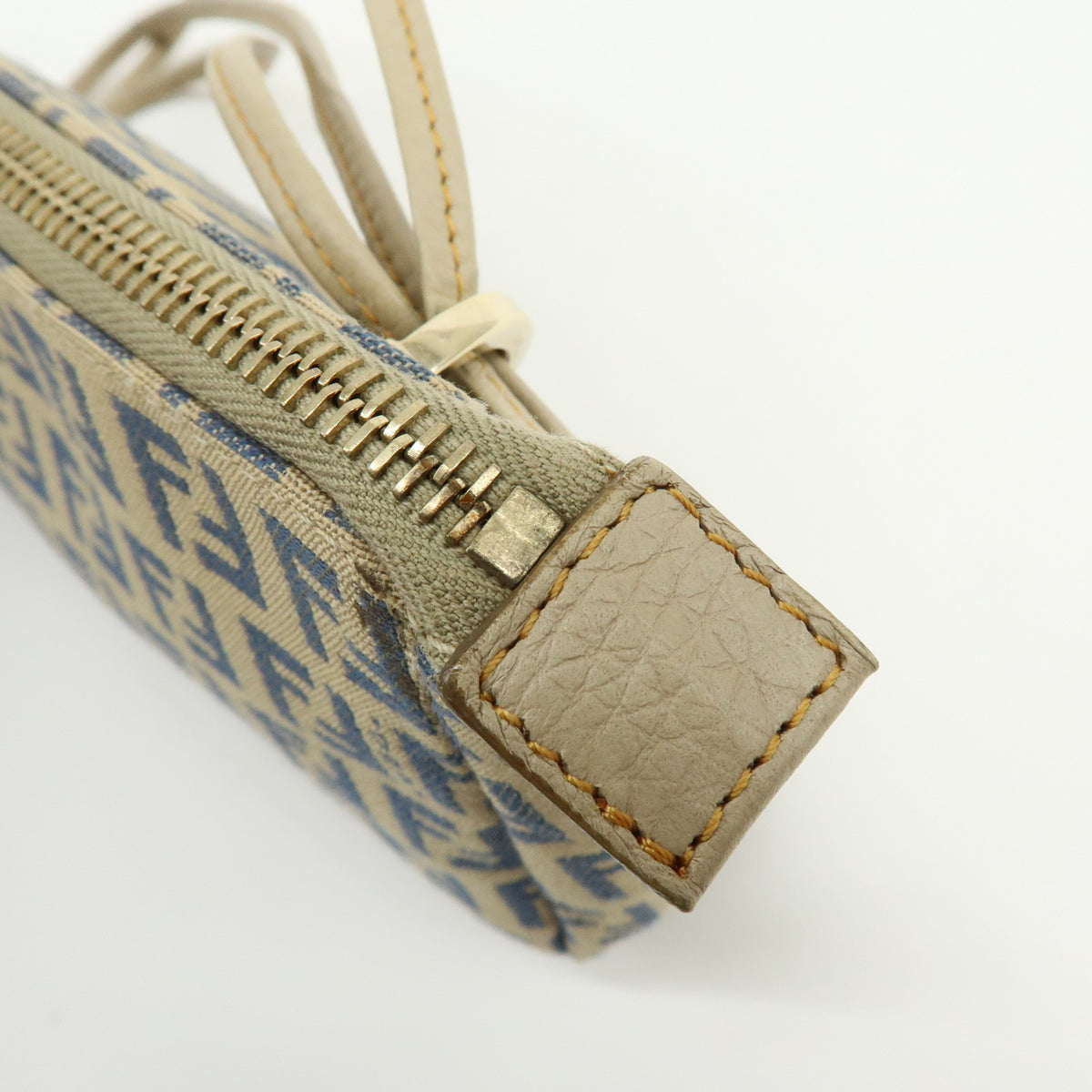 FENDI Zucchino Canvas Leather Mini Hand Bag Pouch Beige 8BR513