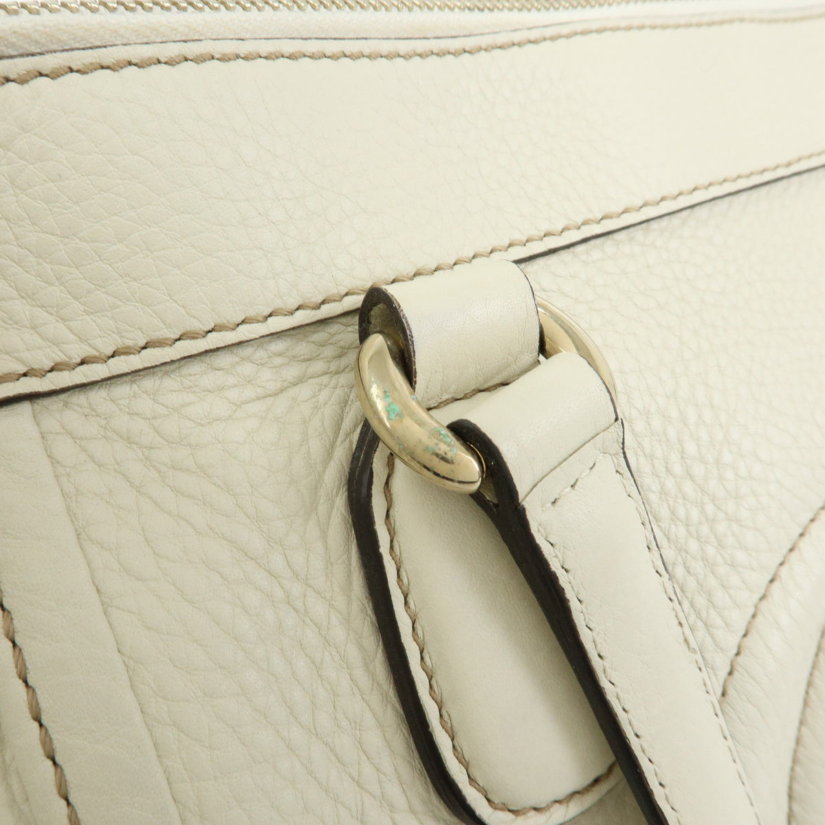 GUCCI Soho Interlocking G Leather Tote Bag Hand Bag Tassel Ivory 282307
