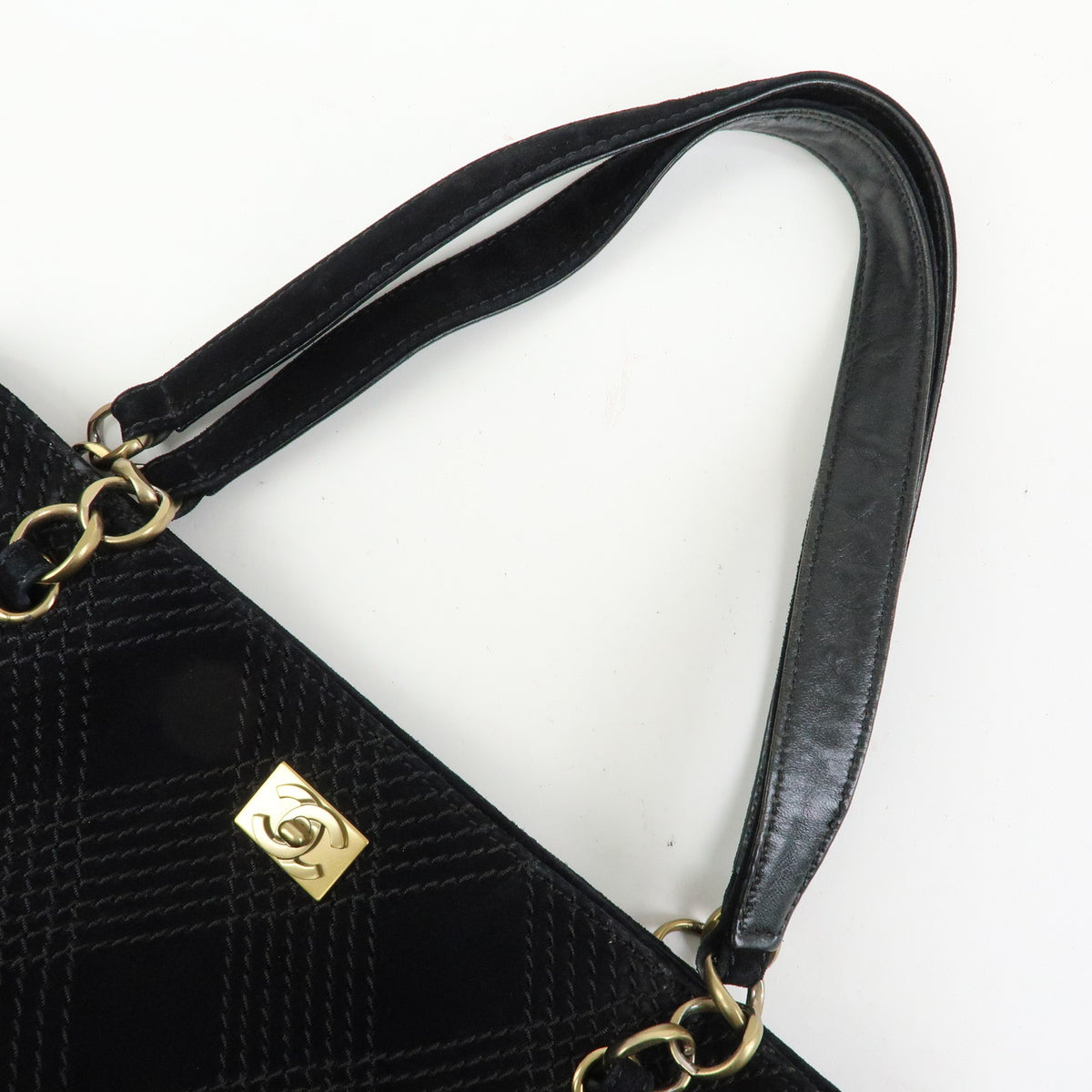 CHANEL COCO Mark Wild Stitch Suede Leather Shoulder Bag Tote Bag Black