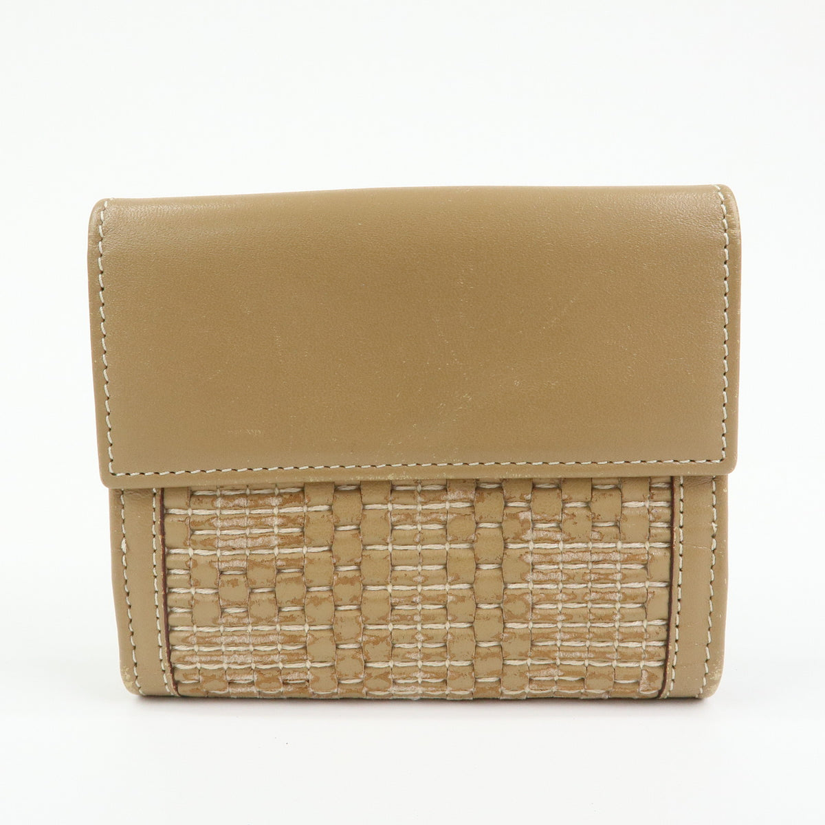 FENDI Logo Leather Bi-fold Compact Wallet Brown Gold 8M0188