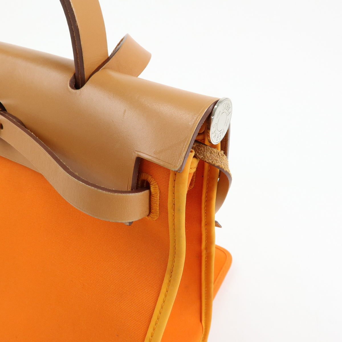 HERMES Herline Toile Officier Leather 2Way Hand Shoulder Bag □T Stamped