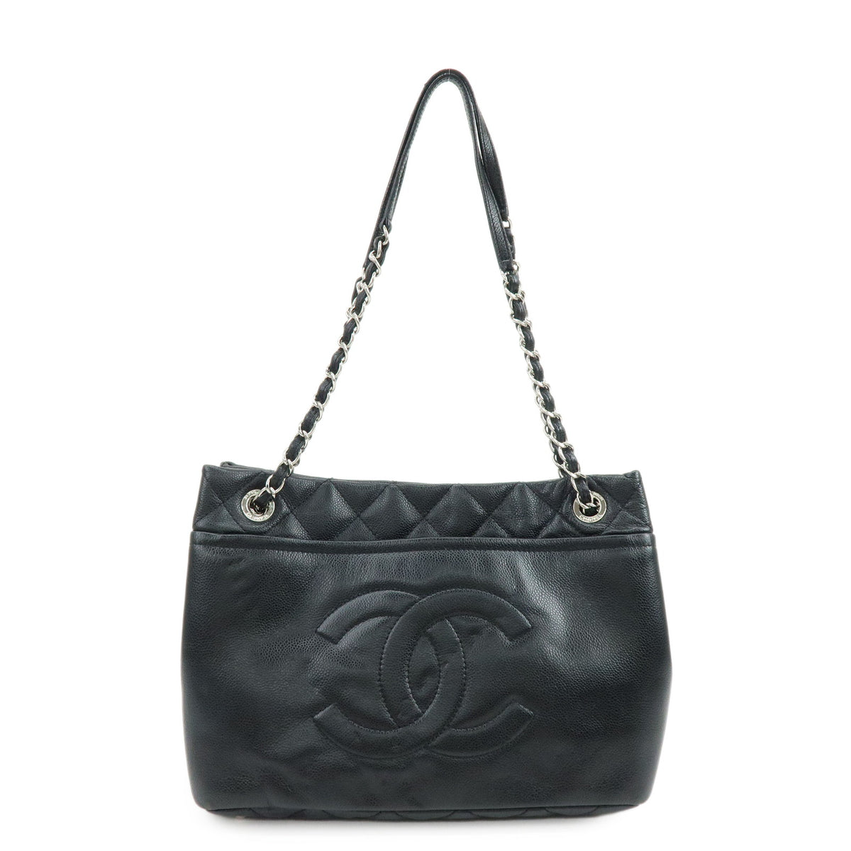 CHANEL COCO Mark Caviarskin Chain Shoulder Bag Black Silver