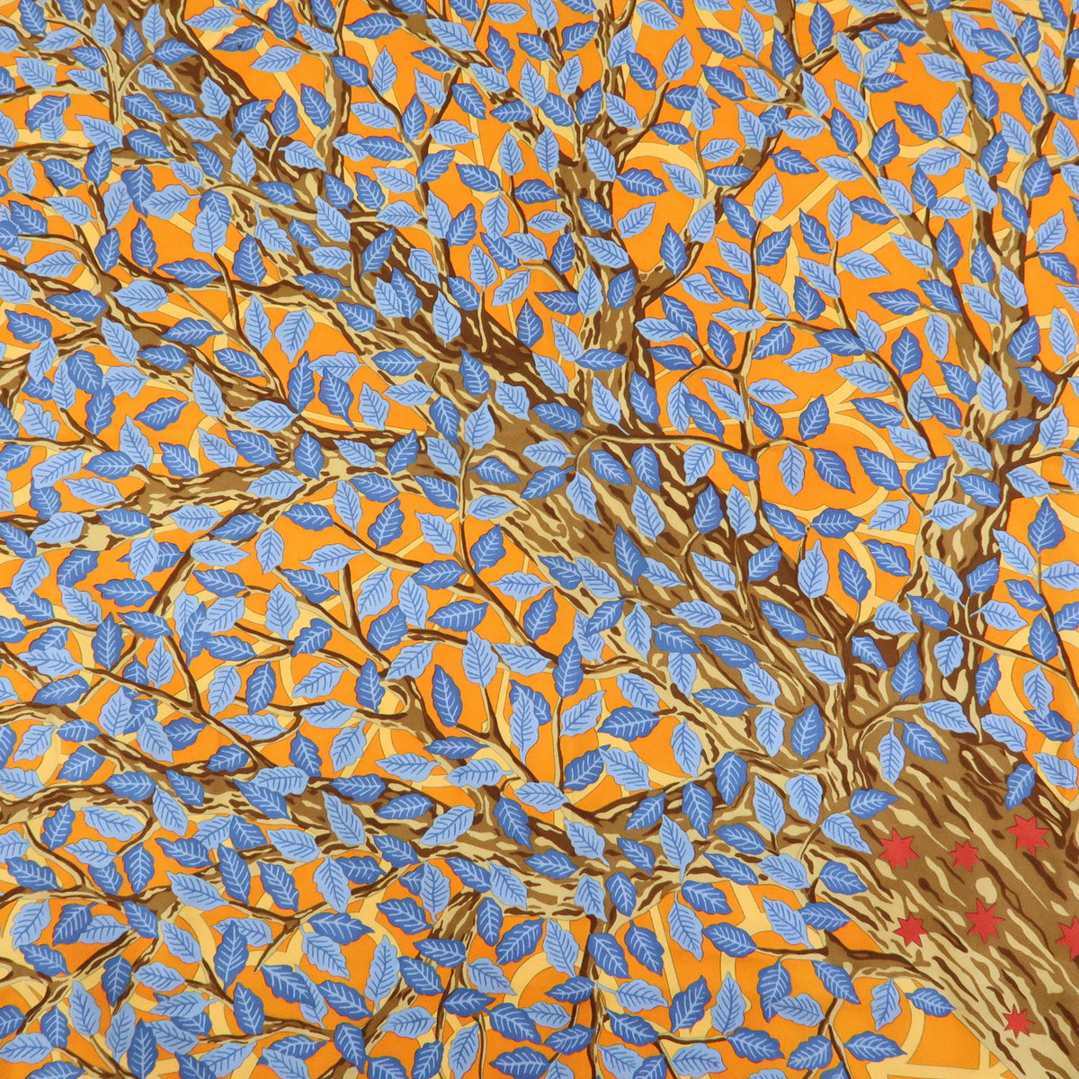 HERMES Carre 90 Silk 100% Scarf AXIS MUNDI Orange Blue Brown