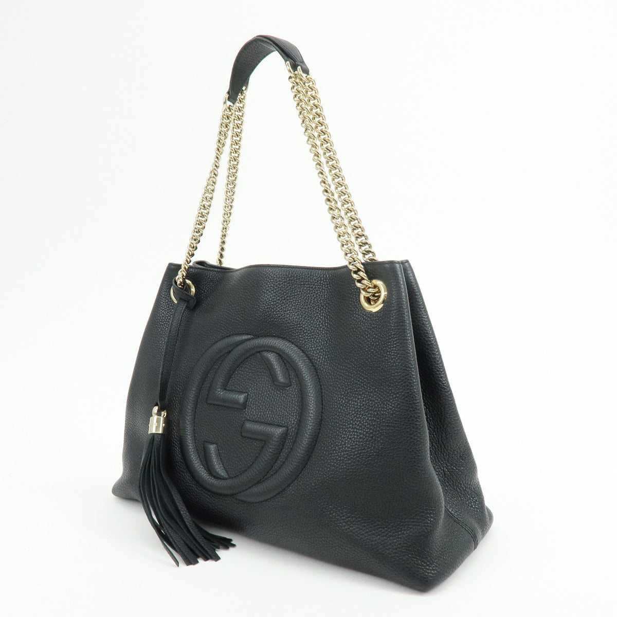 GUCCI SOHO Interlocking G Chain Leather Shoulder Bag Black 536196