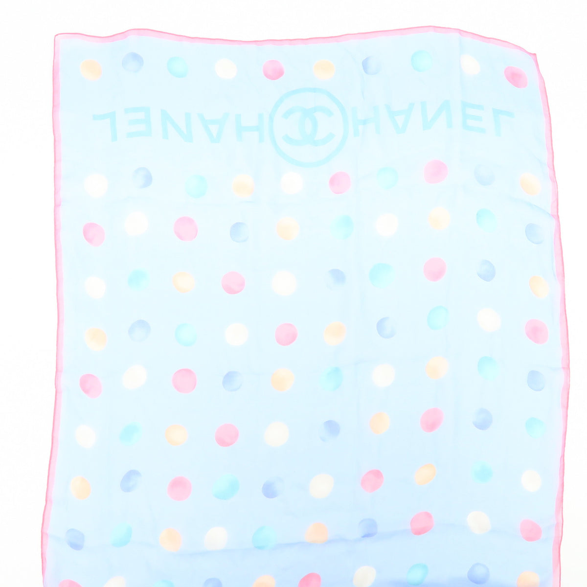 CHANEL Silk100% Dots Pattern Scarf Shawl Light Blue Pink
