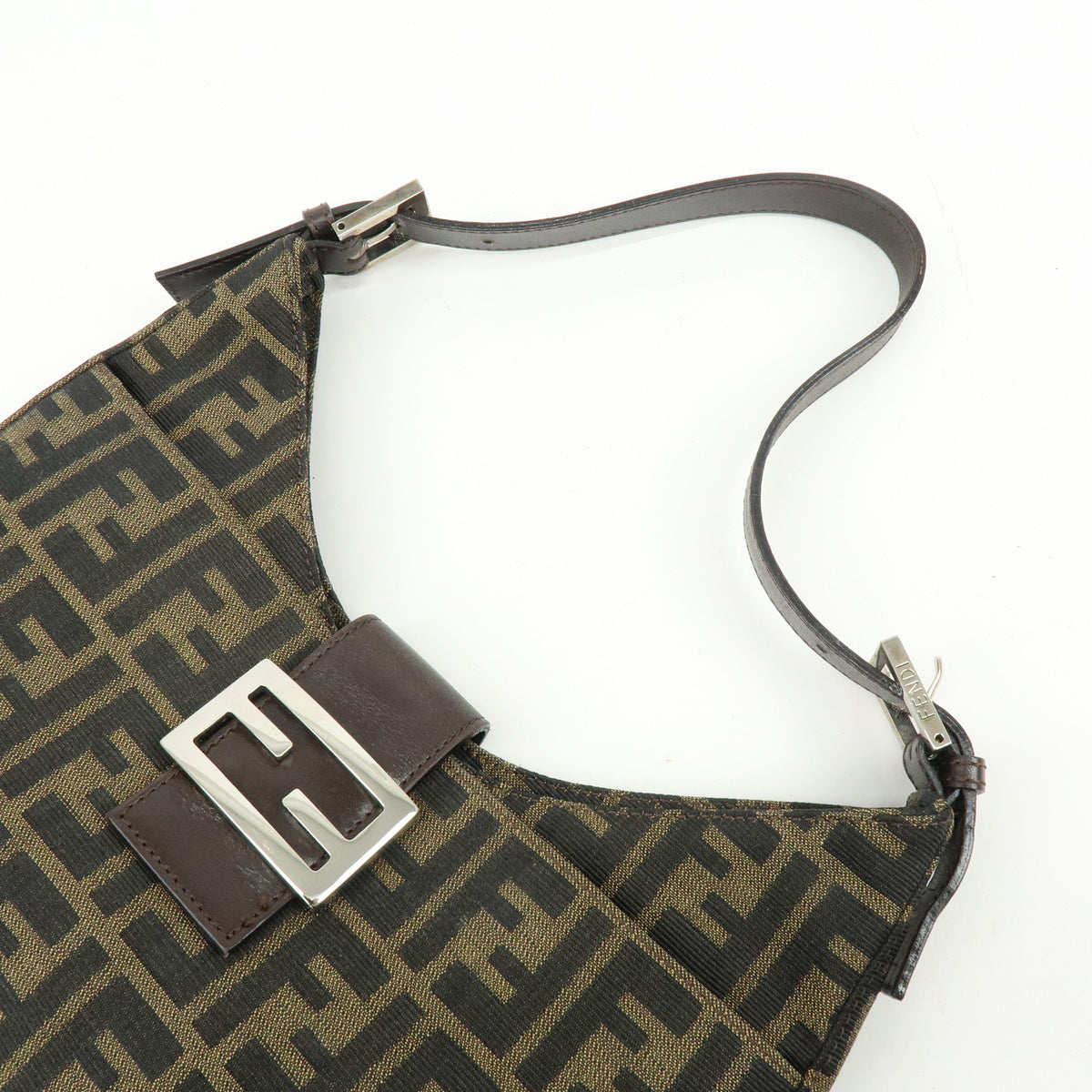 FENDI Zucca Canvas Leather Shoulder Bag Hand Bag Black Brown 26569