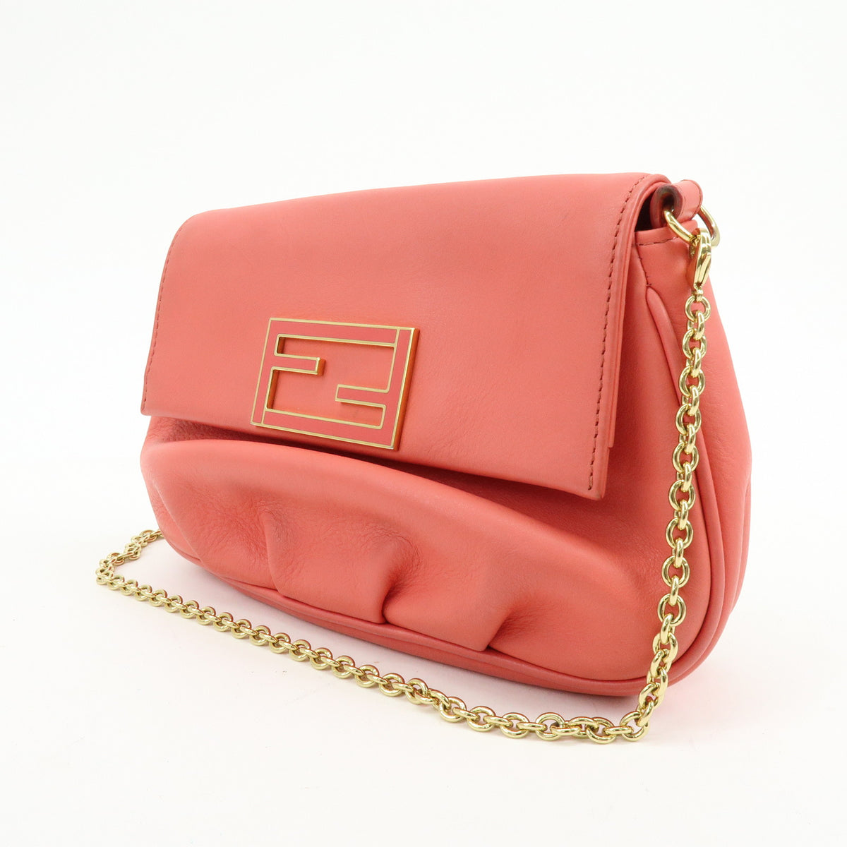 FENDI Leather Chain Shoulder Bag Purse Crossbody Bag Pink 8M0276