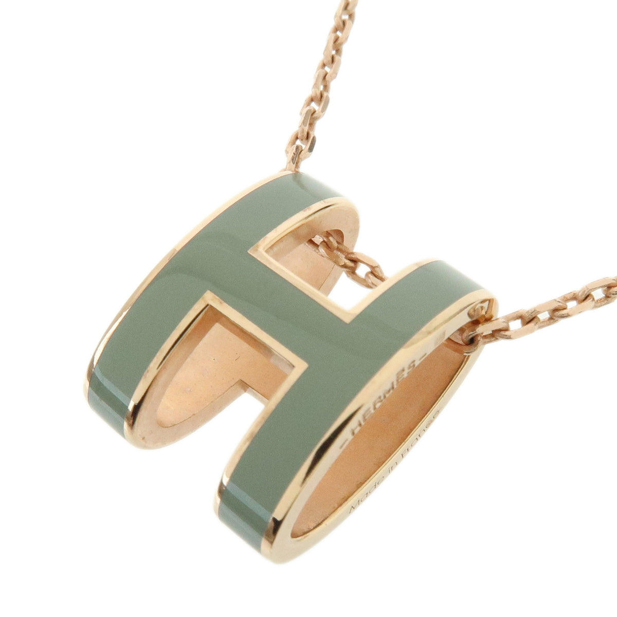 HERMES Mini Pop H Lacquer Metal Necklace Rose Pink Light Blue