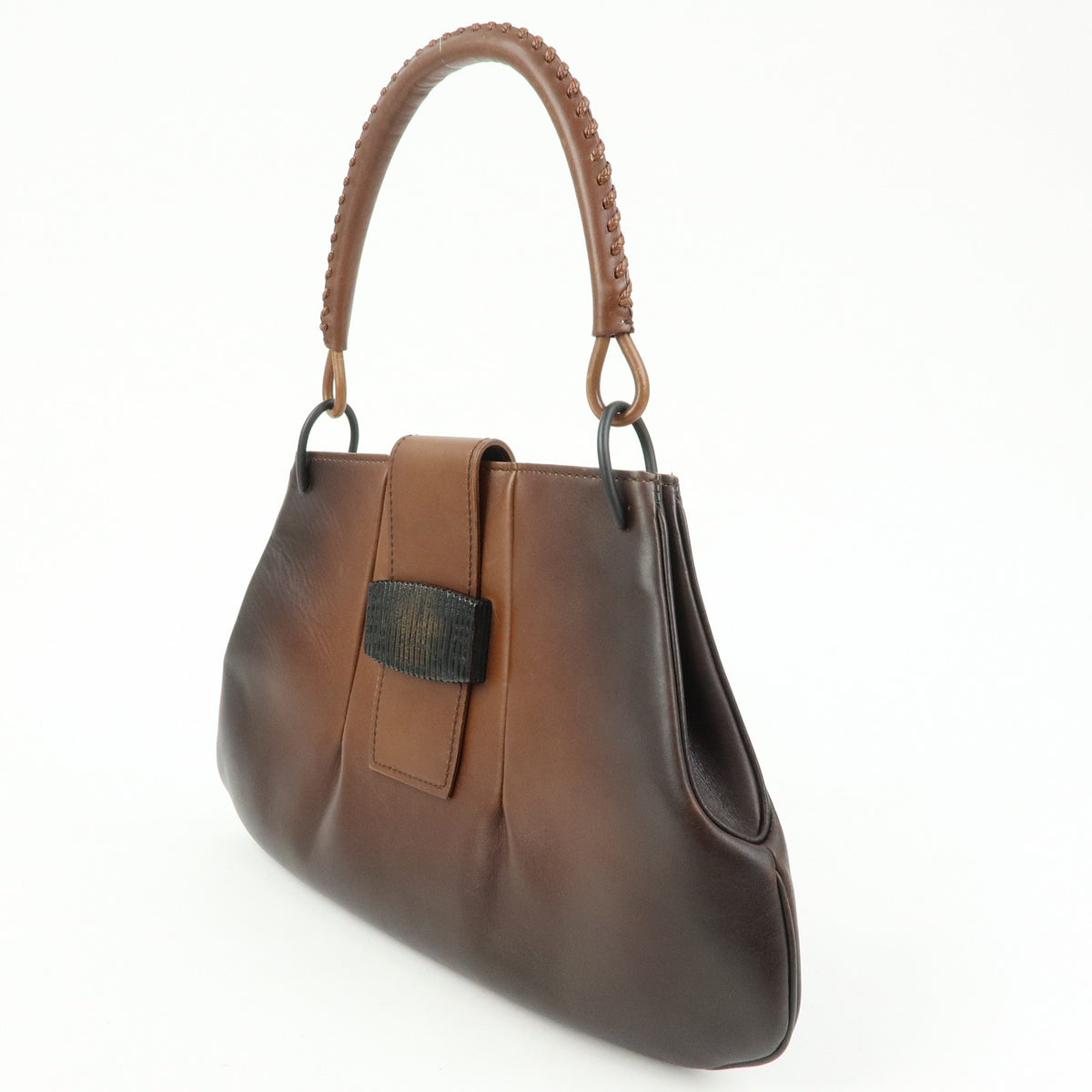 GUCCI Leather Wooden Clasp Shoulder Bag Hand Bag Gradation Brown 105374