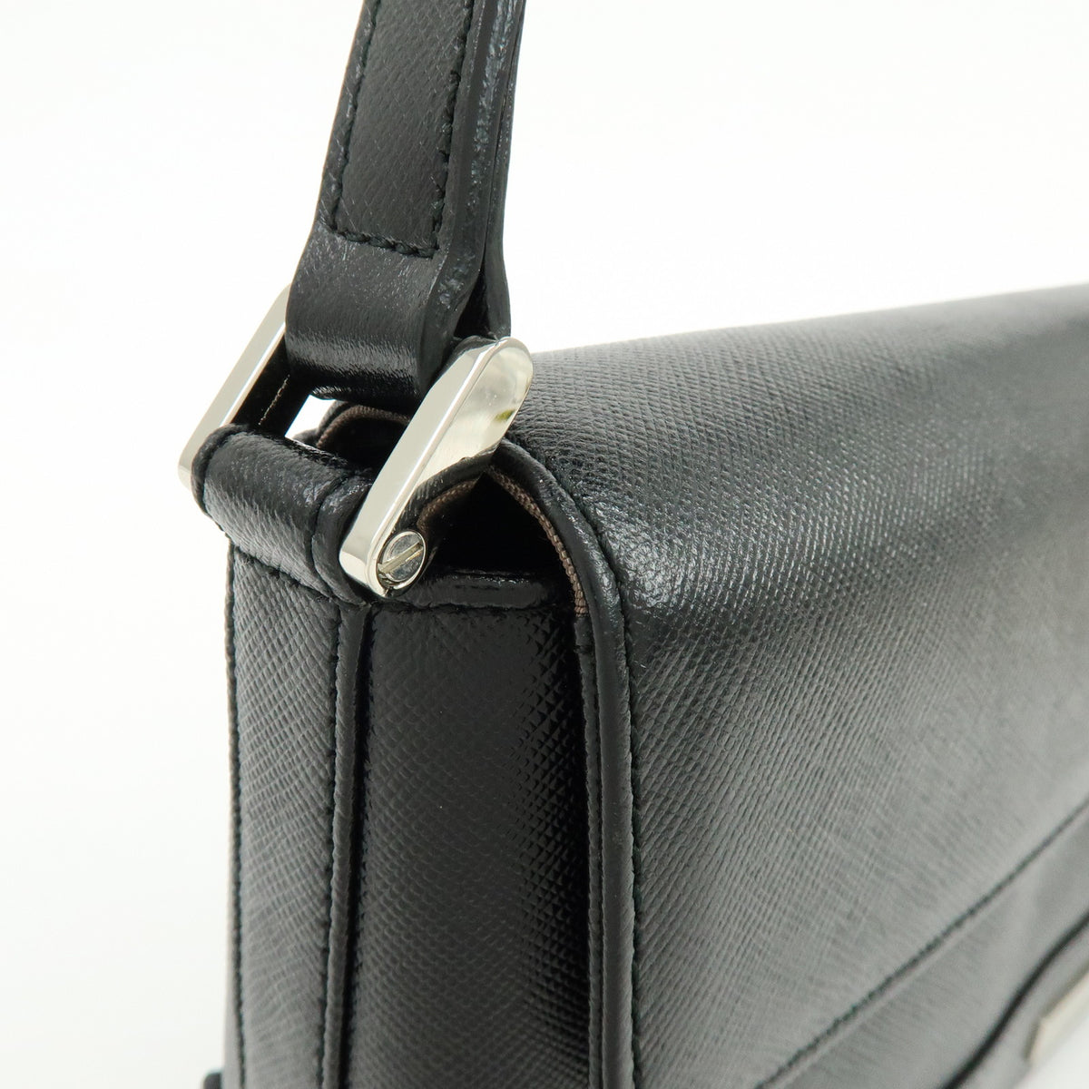 BURBERRY Logo Plate Leather Shoulder Bag Hand Bag Black