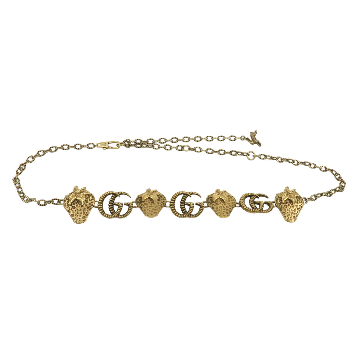 GUCCI GG Metal Strawberry Motif Chain Belt Gold
