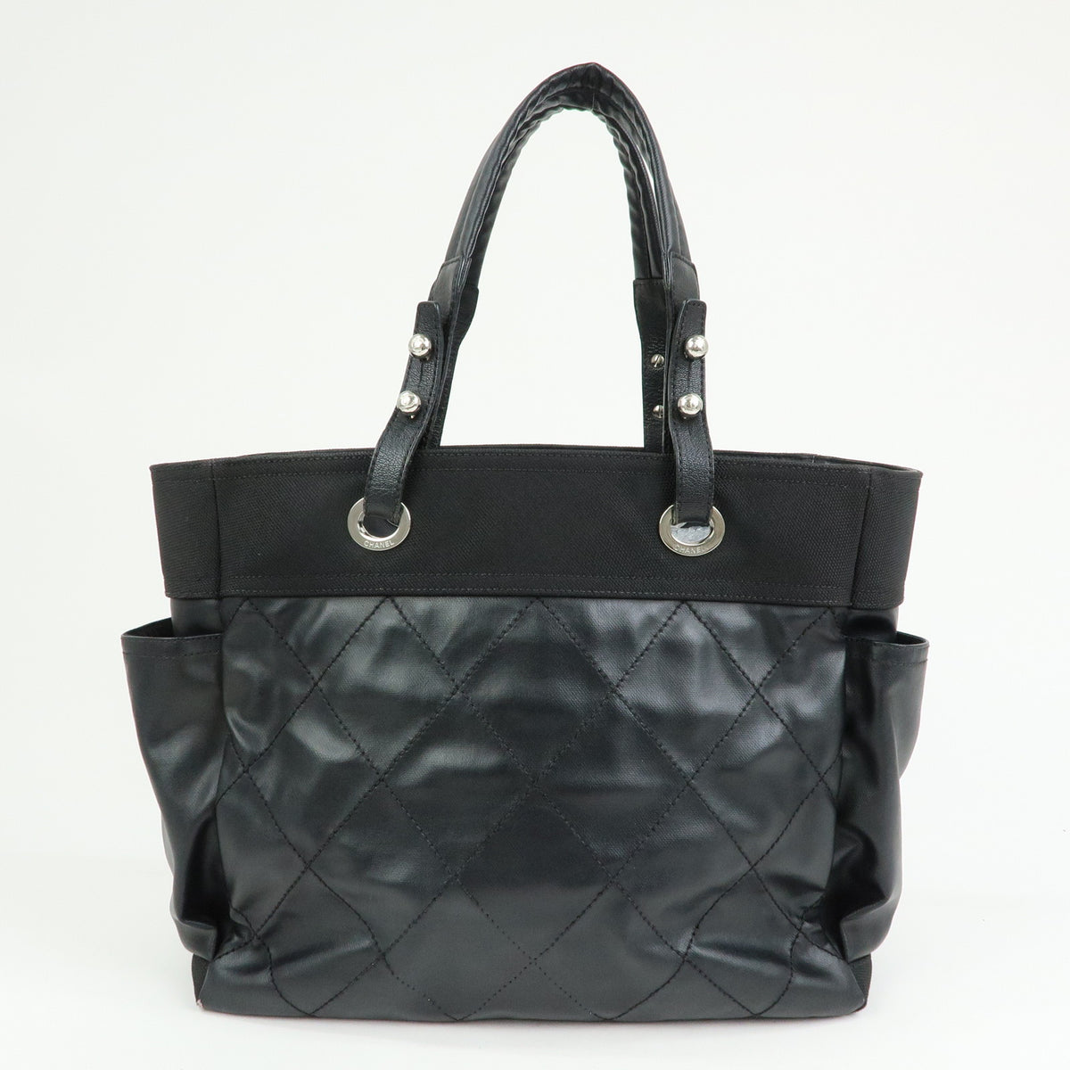 CHANEL Paris Biarritz GM PVC Canvas Leather Tote Bag Hand Bag MM A34210