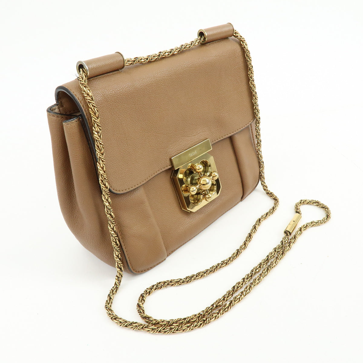 Chloe Elsie Leather Chain Shoulder Bag Crossbody Bag Brown Camel