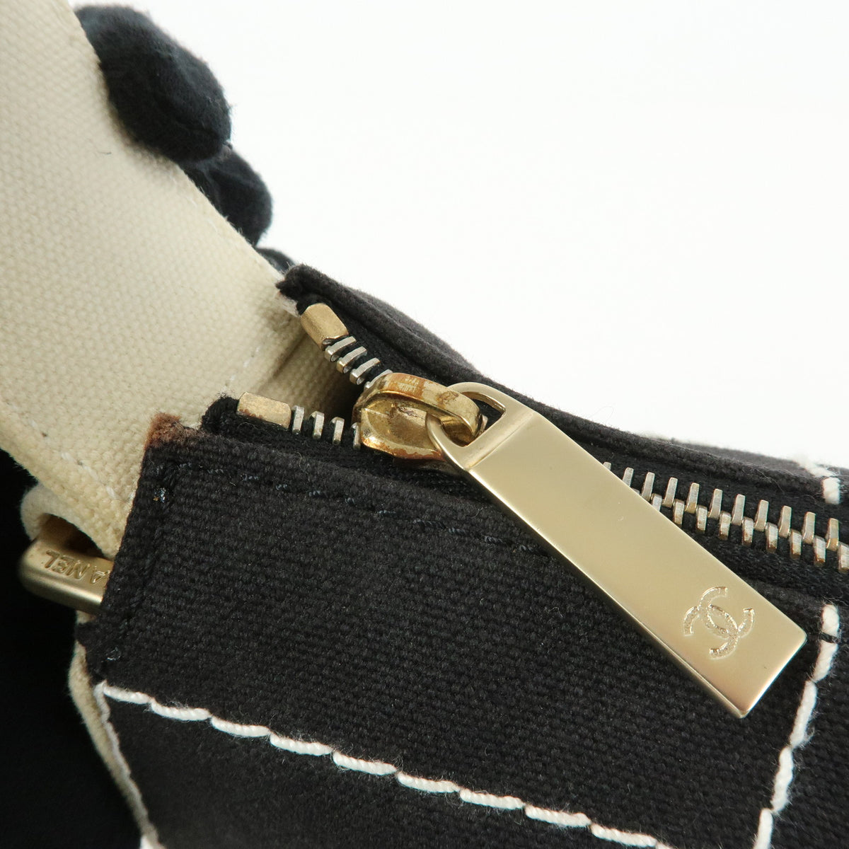 CHANEL Chocolate Bar COCO Mark Canvas Shoulder Bag Hand Bag Black White
