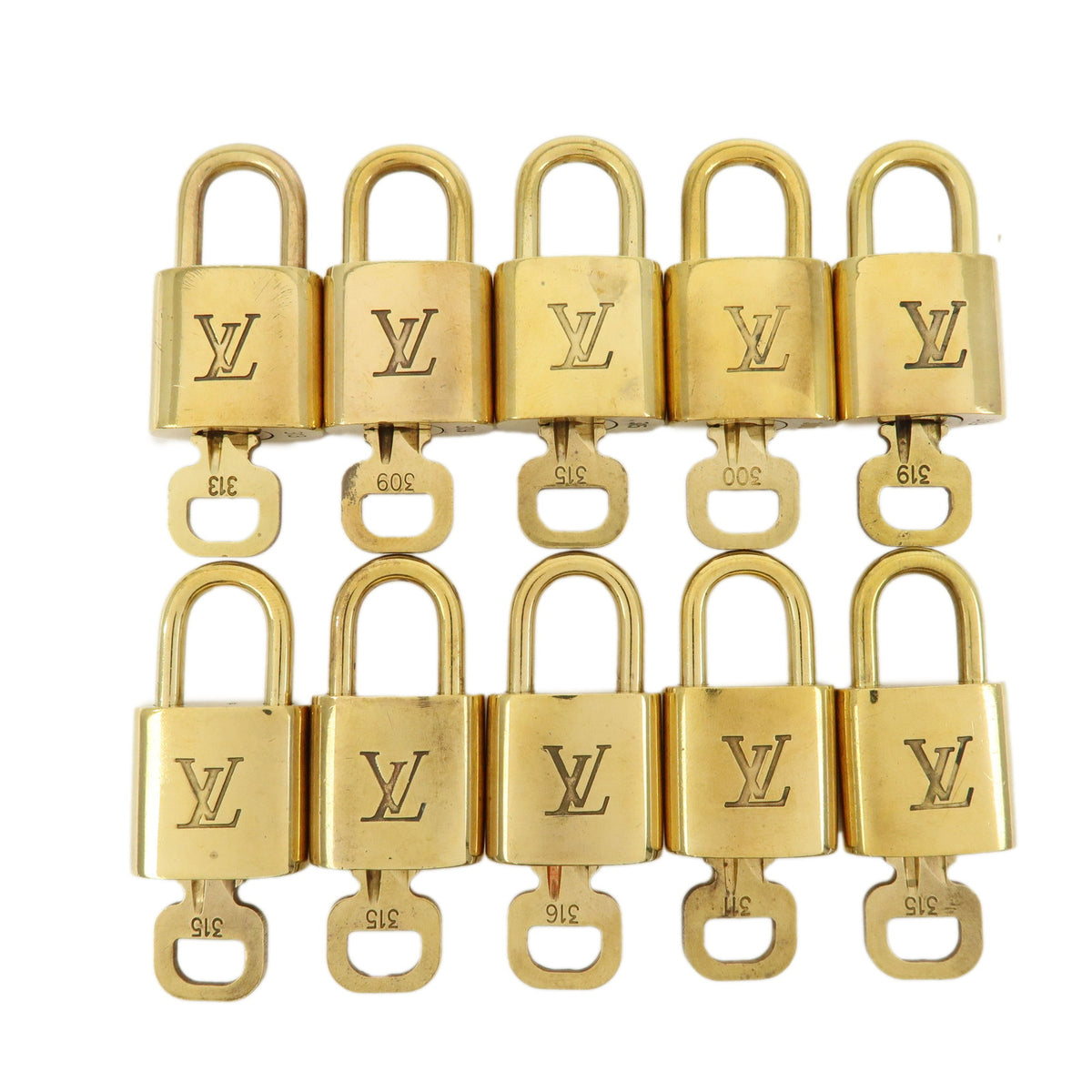 Louis Vuitton Lot of 10 Metal Lock & Key Cadena Key Lock Gold