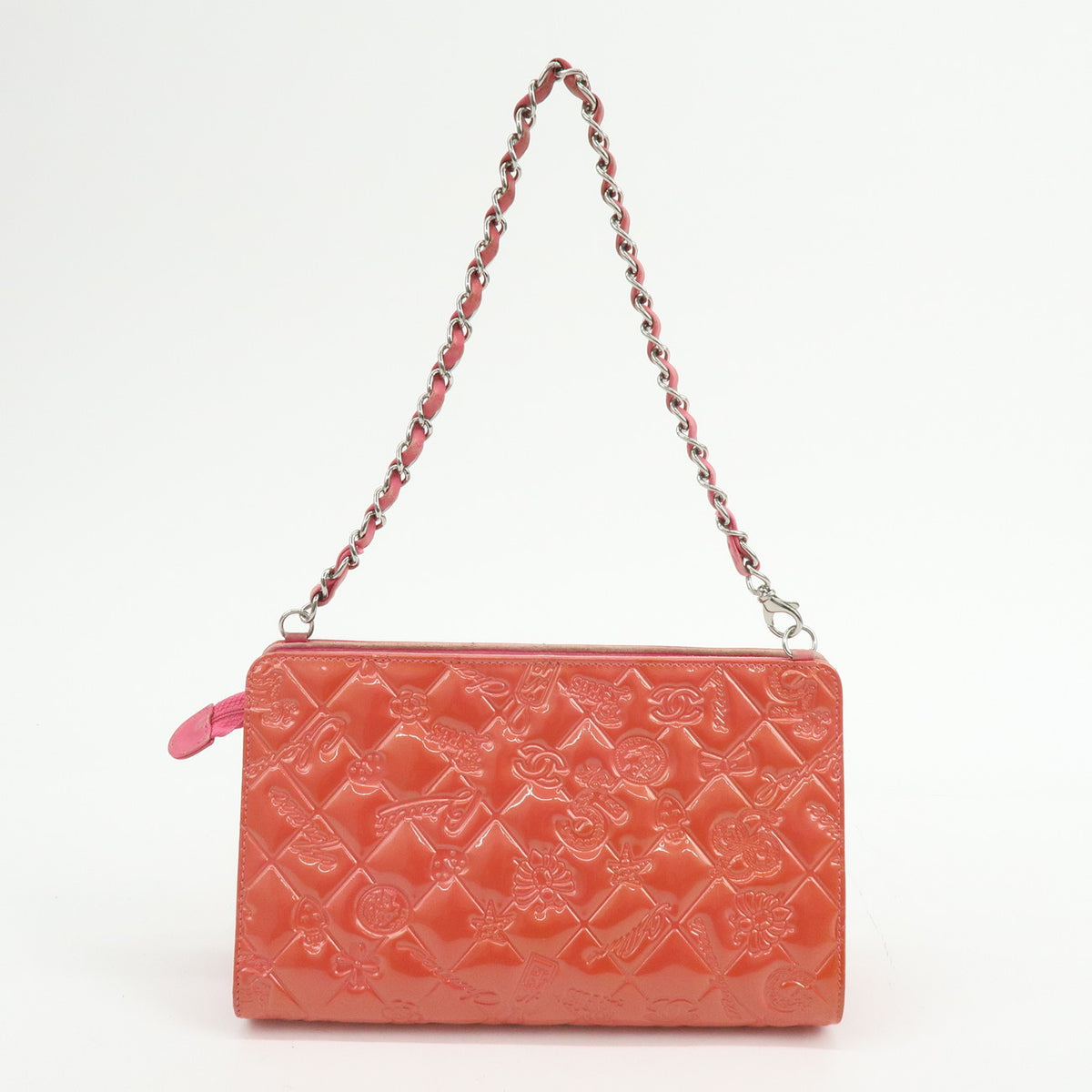 CHANEL Icon Line Patent Leather Chain Shoulder Bag Pink A37156