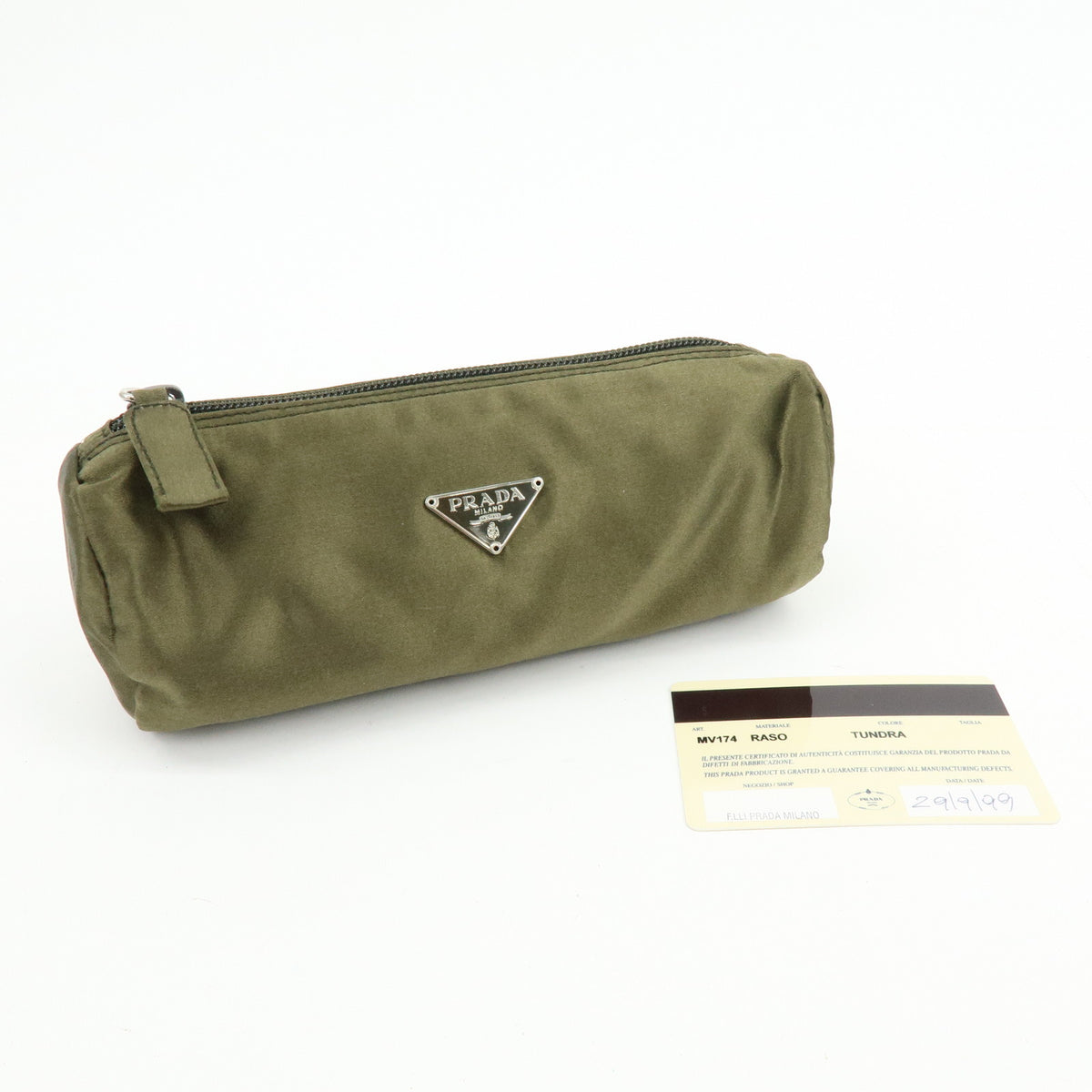 PRADA Triangle Logo Lot of 2 Nylon Pouch Cosmetic Case Black Khaki