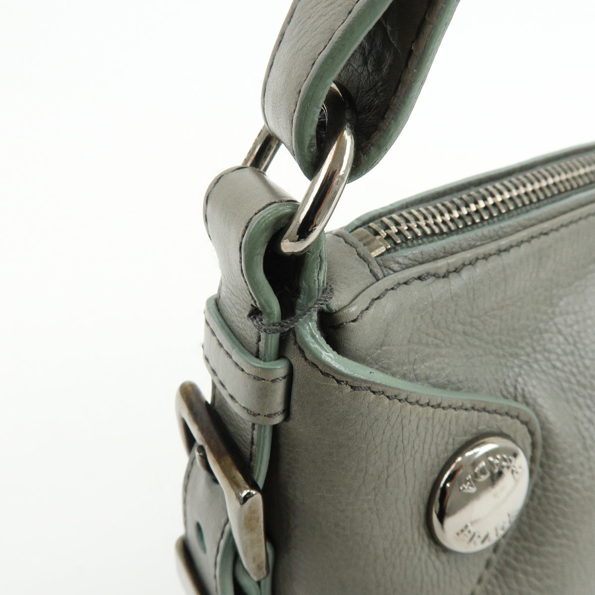 PRADA Buffalo Snap Leather Hand Bag Shoulder Bag Gray BR2666