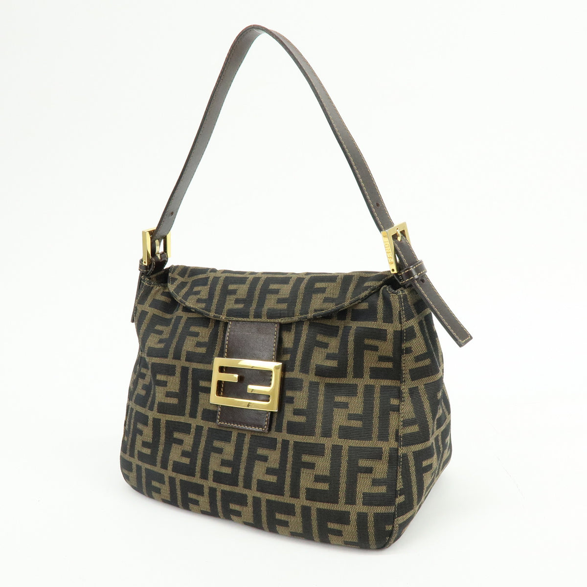 FENDI Zucca Jaquard Canvas Leather Shoulder Bag Hand Bag Brown