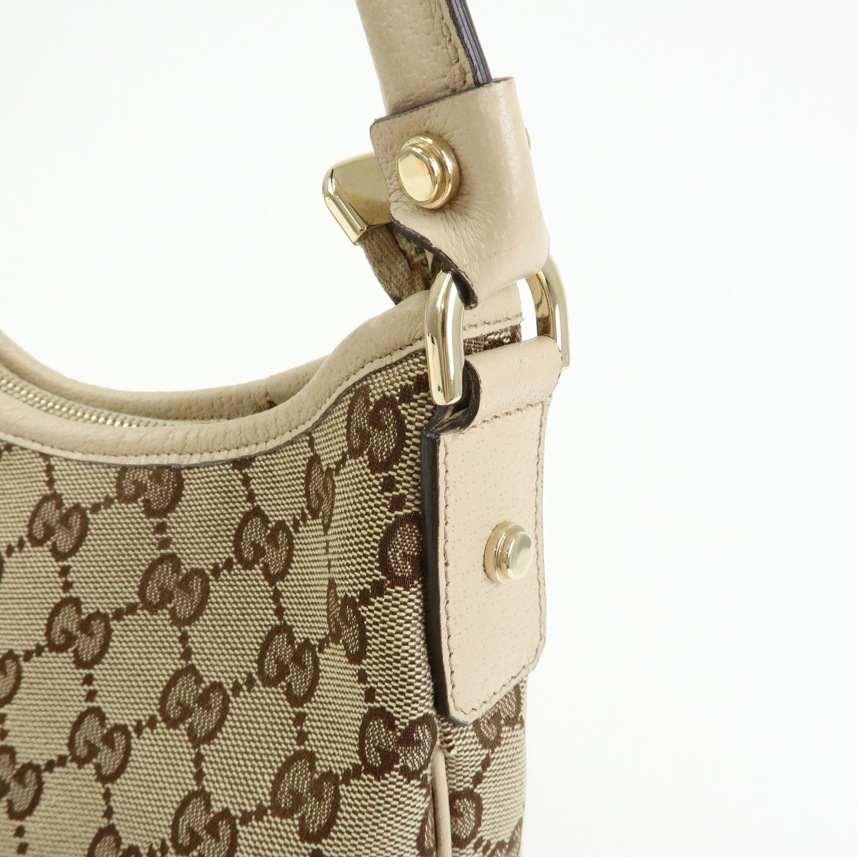 GUCCI Abbey GG Canvas Leather Shoulder Bag Beige Brown Ivory 130738