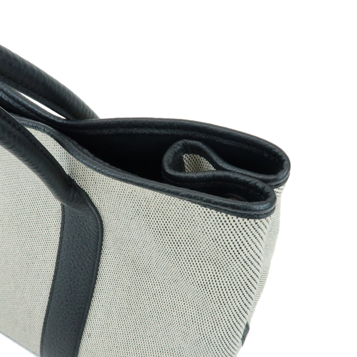 HERMES Garden Party PM Toile Twill H Tote BagT Stamped Ecru Black