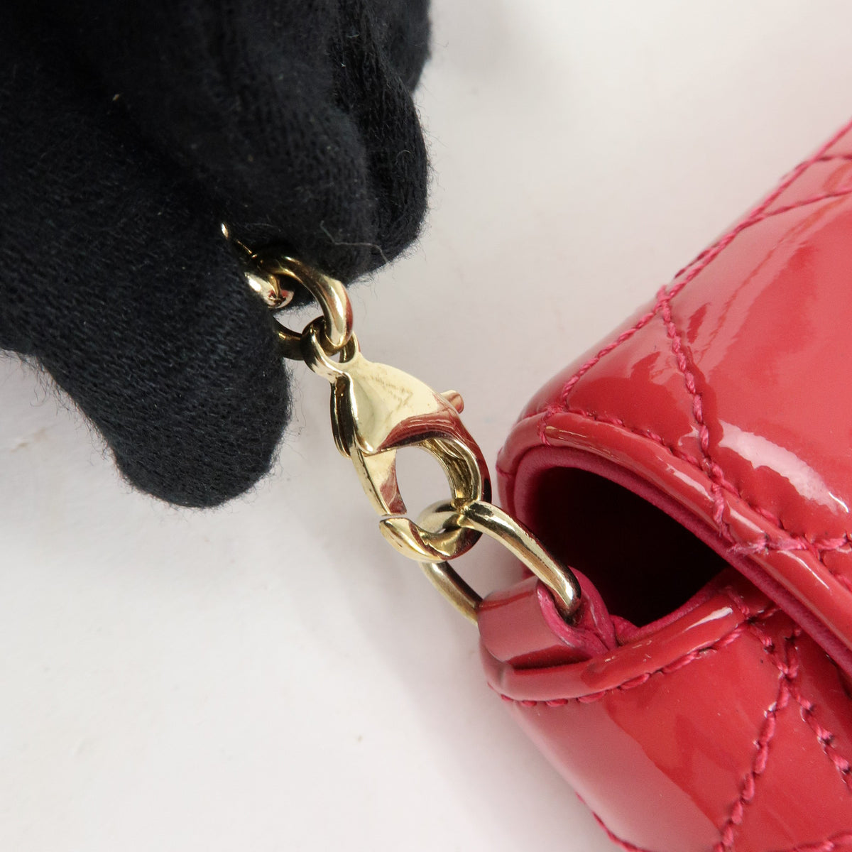 Christian Dior New Lock Cannage Patent Leather Chain Shoulder Bag Pink