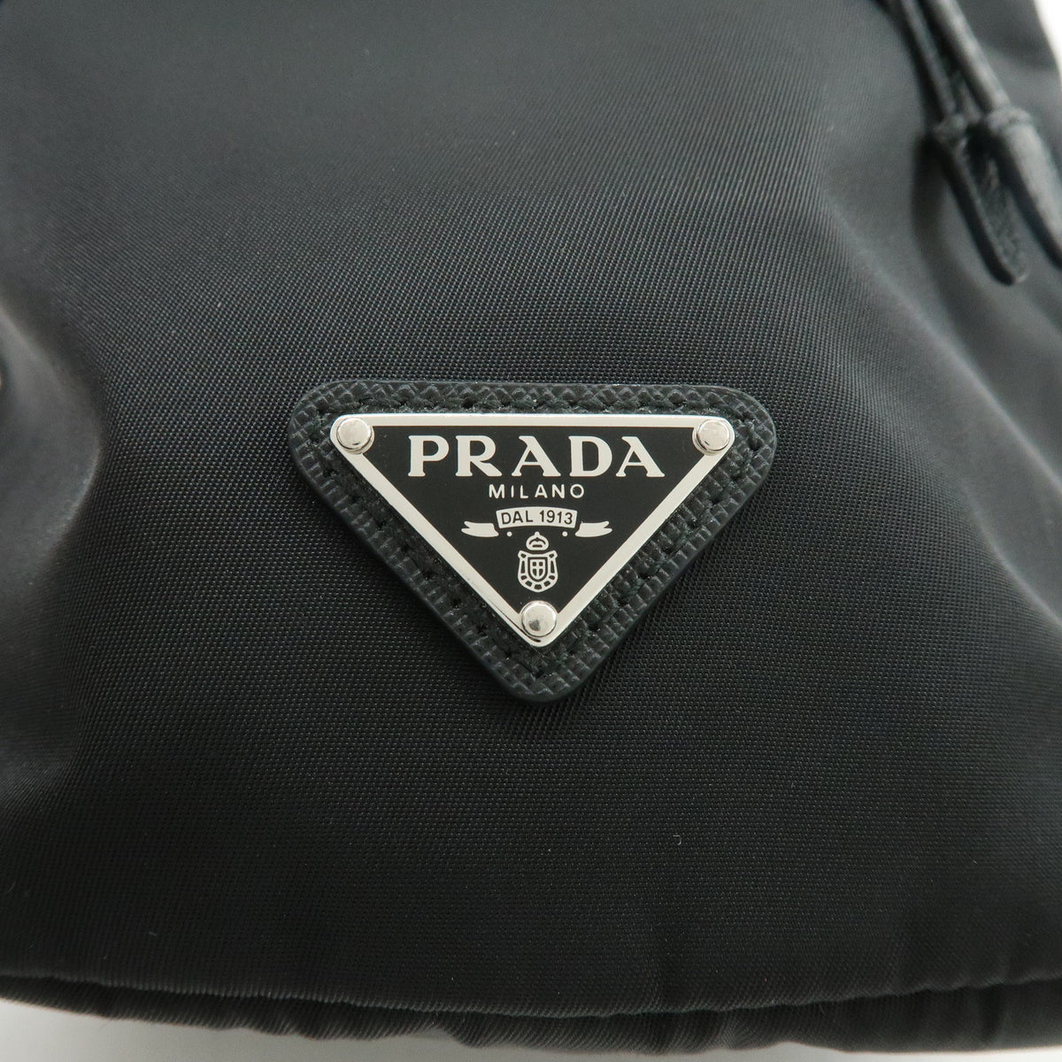PRADA Triangle Logo Nylon Saffiano Leather Pouch Hand Bag Black 1NS369