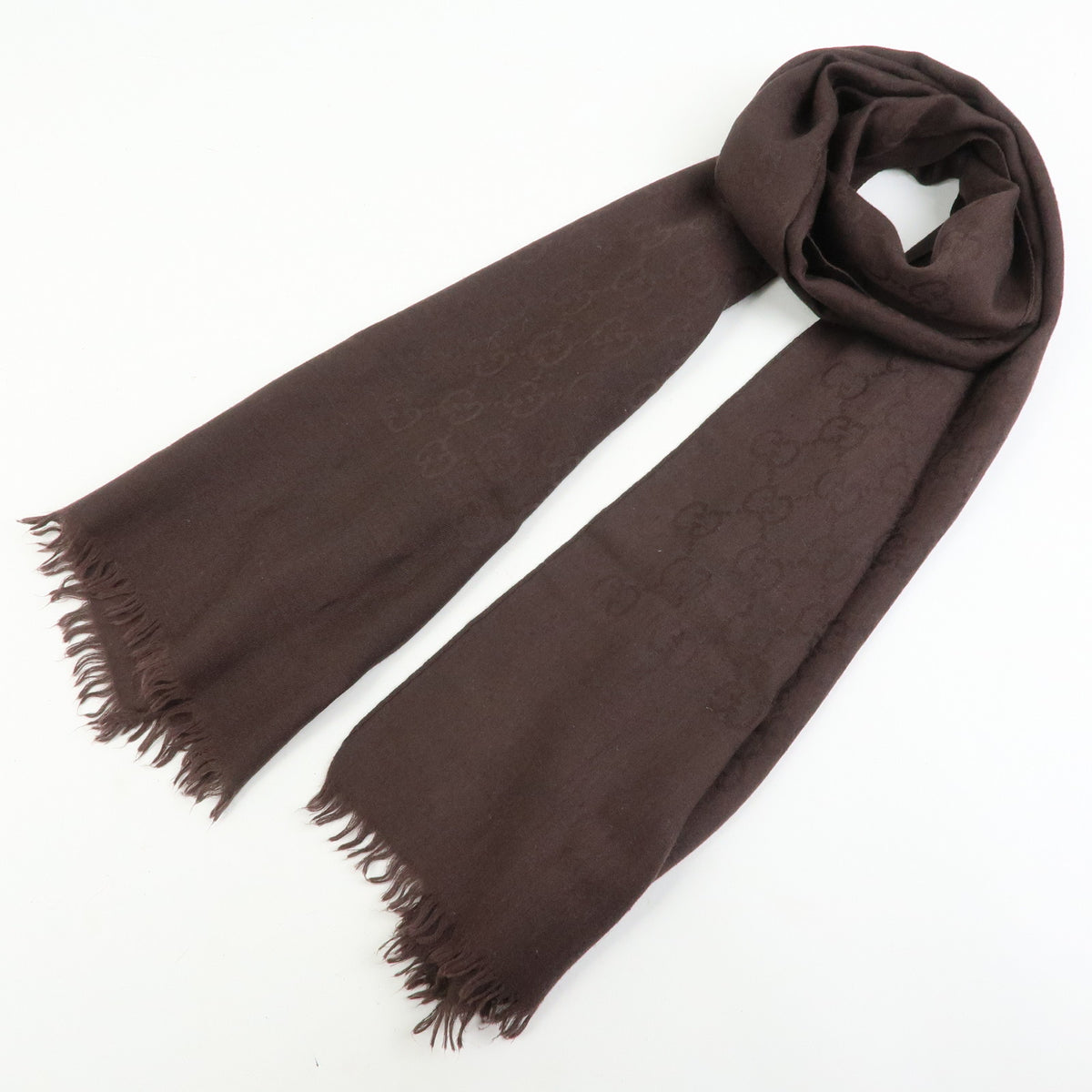 GUCCI GG Monogram Wool Silk Scarf Shawl Brown Black 542984