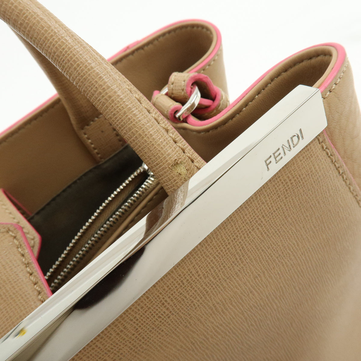 FENDI PETITE 2JOURS Calf Leather 2Way Bag Hand Bag Beige Pink 8BH253